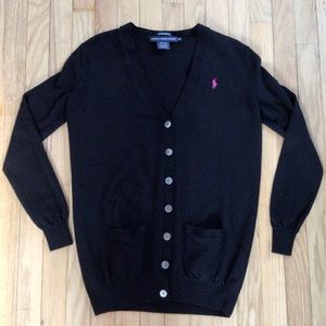 Women’s Ralph Lauren Sport Merino Wool Boyfriend Fit Black Cardigan Sweater M